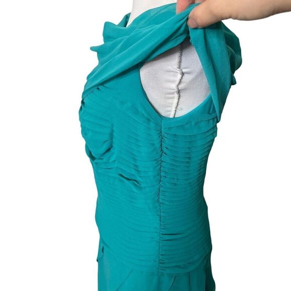 Tadashi Shoji Off Shoulder Maxi Dress Blue Women’s Size 8 Pleated Chiffon - Picture 6 of 16